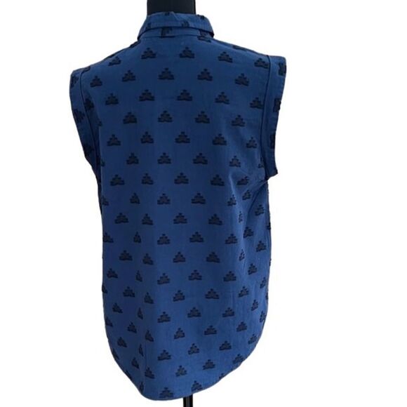 Lou & Grey blue with black embroidered pattern sleeveless button front top sz M - Picture 3 of 6
